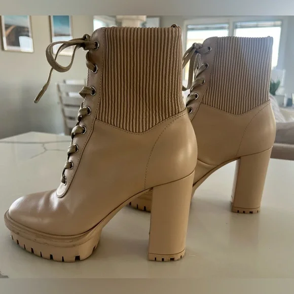 Gianvito Rossi - Martis Booties Beige Leather Combat Lace Up Boots EU 37 US 6.5 - Picture 3 of 11